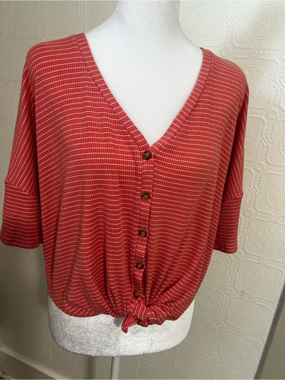Forever 21 Striped Button-Front Tie-Hem Blouse